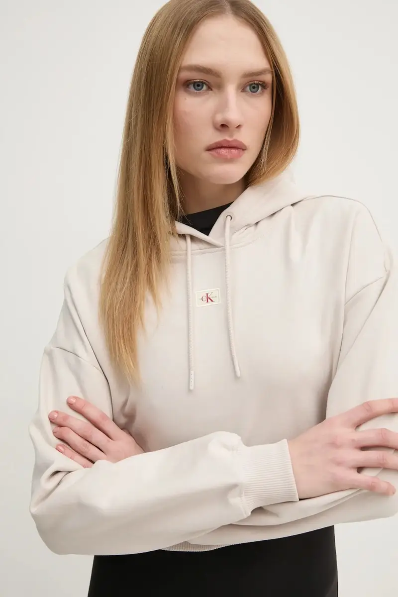 felpa in cotone donna colore beige con cappuccio J20J224746 miniatura 4