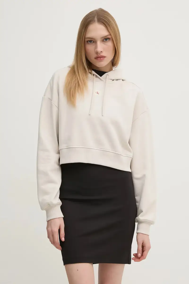 felpa in cotone donna colore beige con cappuccio J20J224746