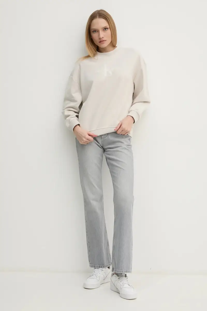 felpa in cotone donna colore beige J20J224724 miniatura 2