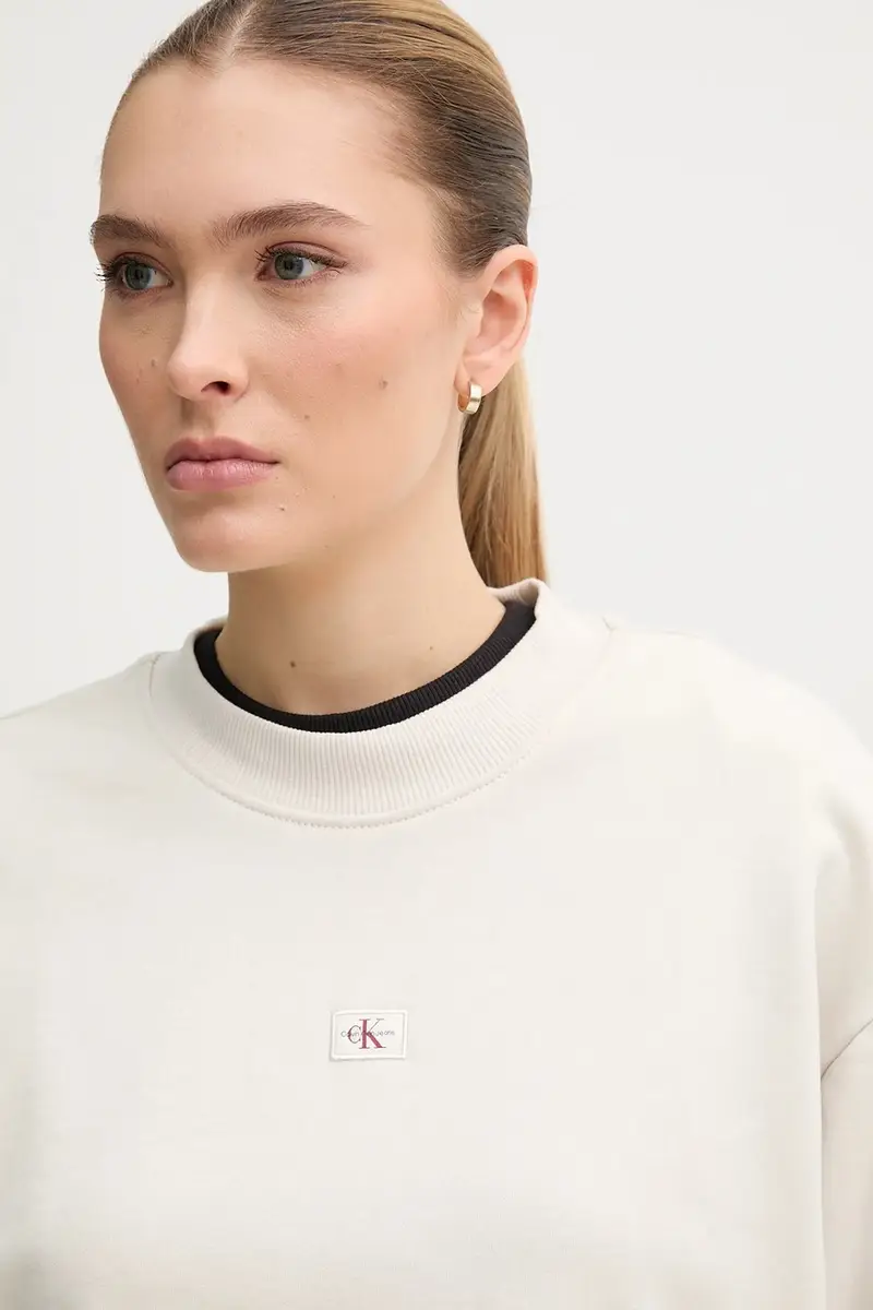 felpa in cotone donna colore beige J20J225370 miniatura 3