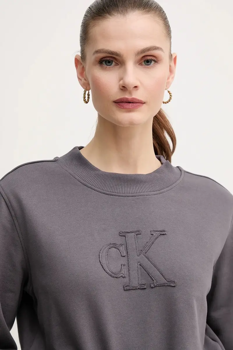 felpa in cotone donna colore grigio con applicazione J20J225363 miniatura 4