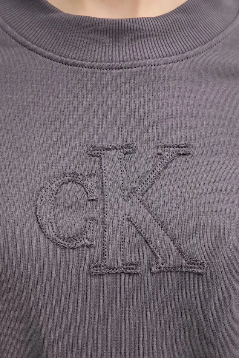 felpa in cotone donna colore grigio con applicazione J20J225363 miniatura 5