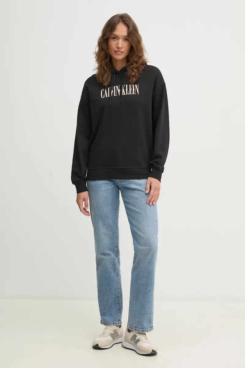 felpa in cotone donna colore nero con cappuccio J20J225579 miniatura 2