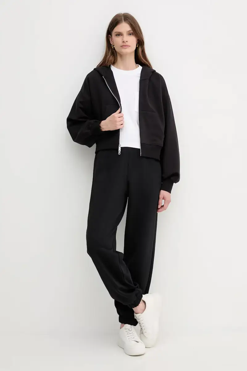 felpa in cotone donna colore nero con cappuccio LV047C216G miniatura 2