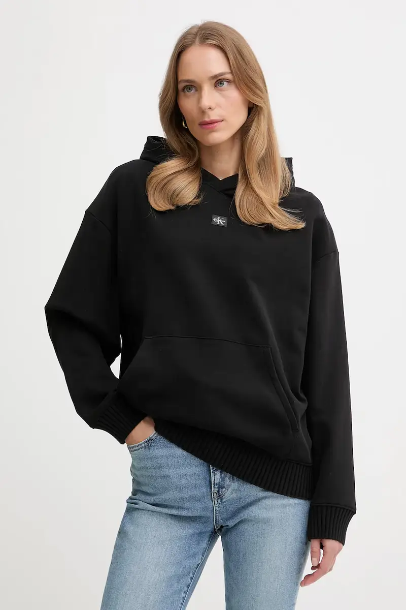 felpa in cotone donna colore nero con cappuccio LV047D232G