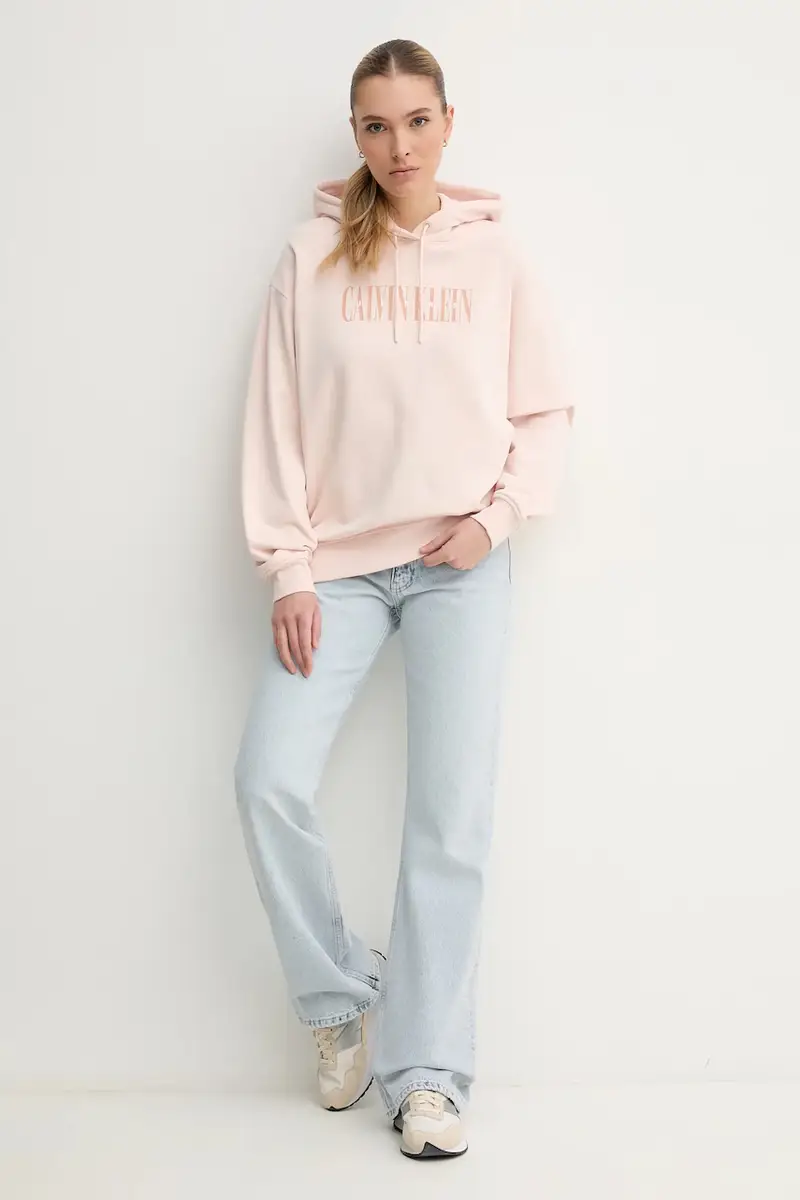 felpa in cotone donna colore rosa con cappuccio J20J225579 miniatura 2