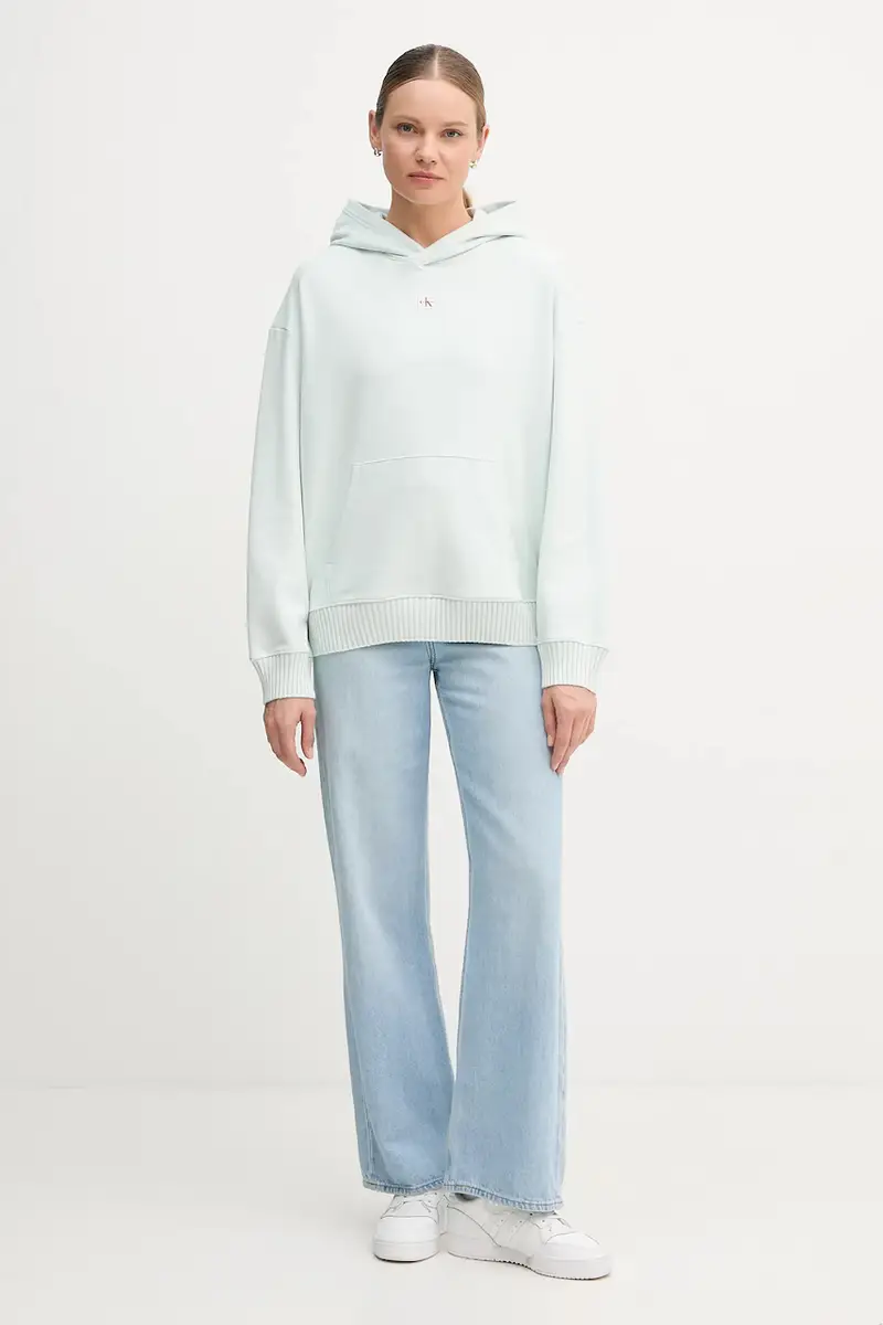 felpa in cotone donna con cappuccio LV047D232G Turchese miniatura 2