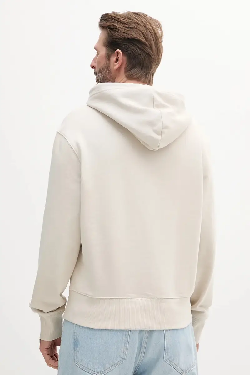 felpa in cotone uomo colore beige con cappuccio con applicazione J30J327245 miniatura 2