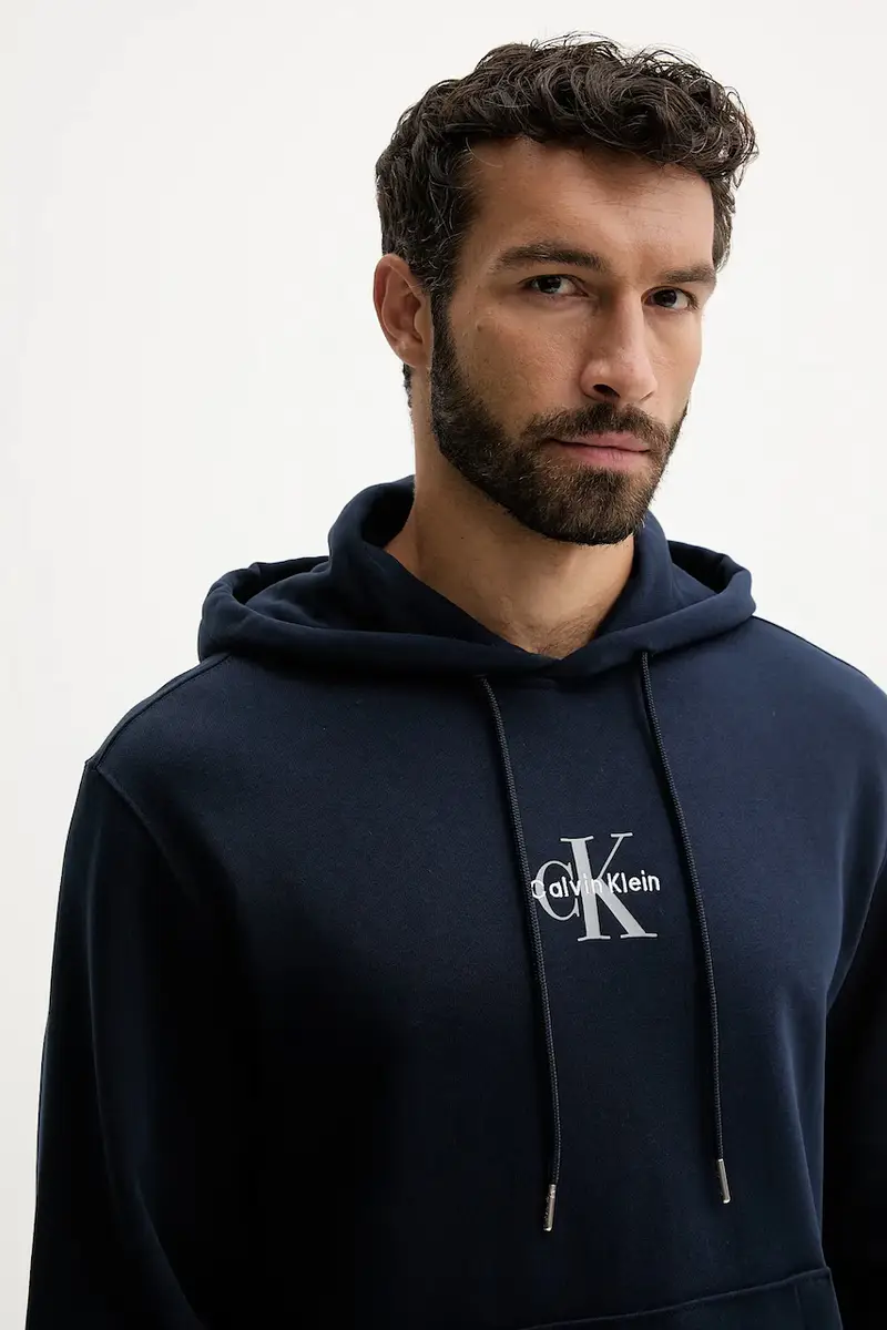 felpa in cotone uomo colore blu navy con cappuccio LV04RD243G miniatura 3