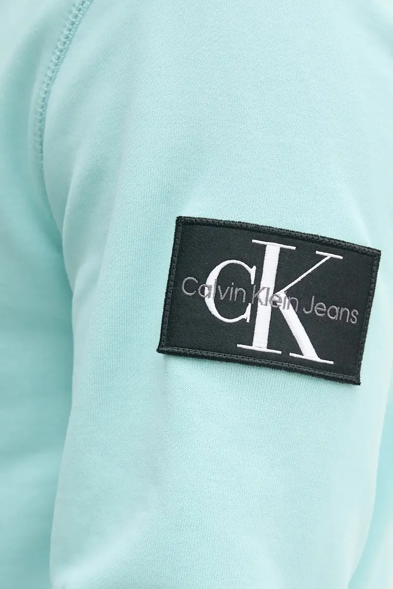 felpa in cotone uomo colore turchese con cappuccio con applicazione J30J323430 miniatura 5