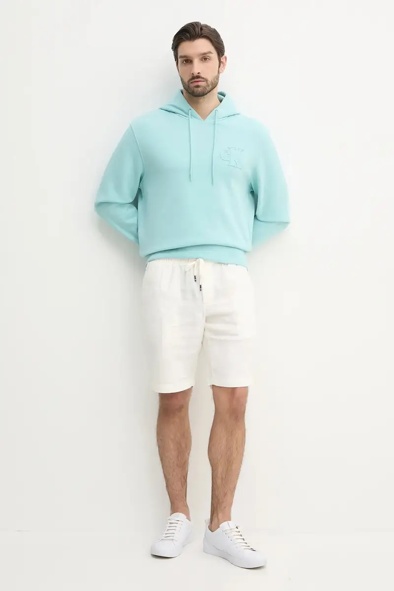 felpa in cotone uomo colore turchese con cappuccio con applicazione J30J327245 miniatura 2