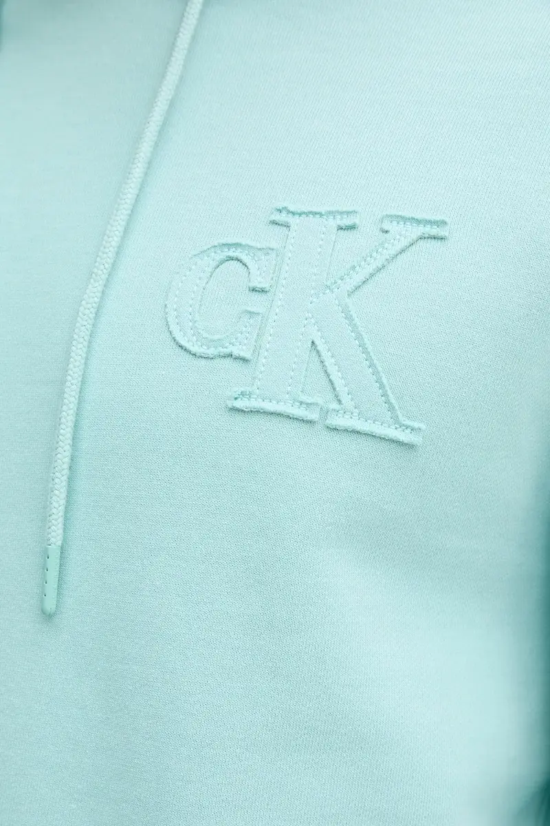 felpa in cotone uomo colore turchese con cappuccio con applicazione J30J327245 miniatura 5