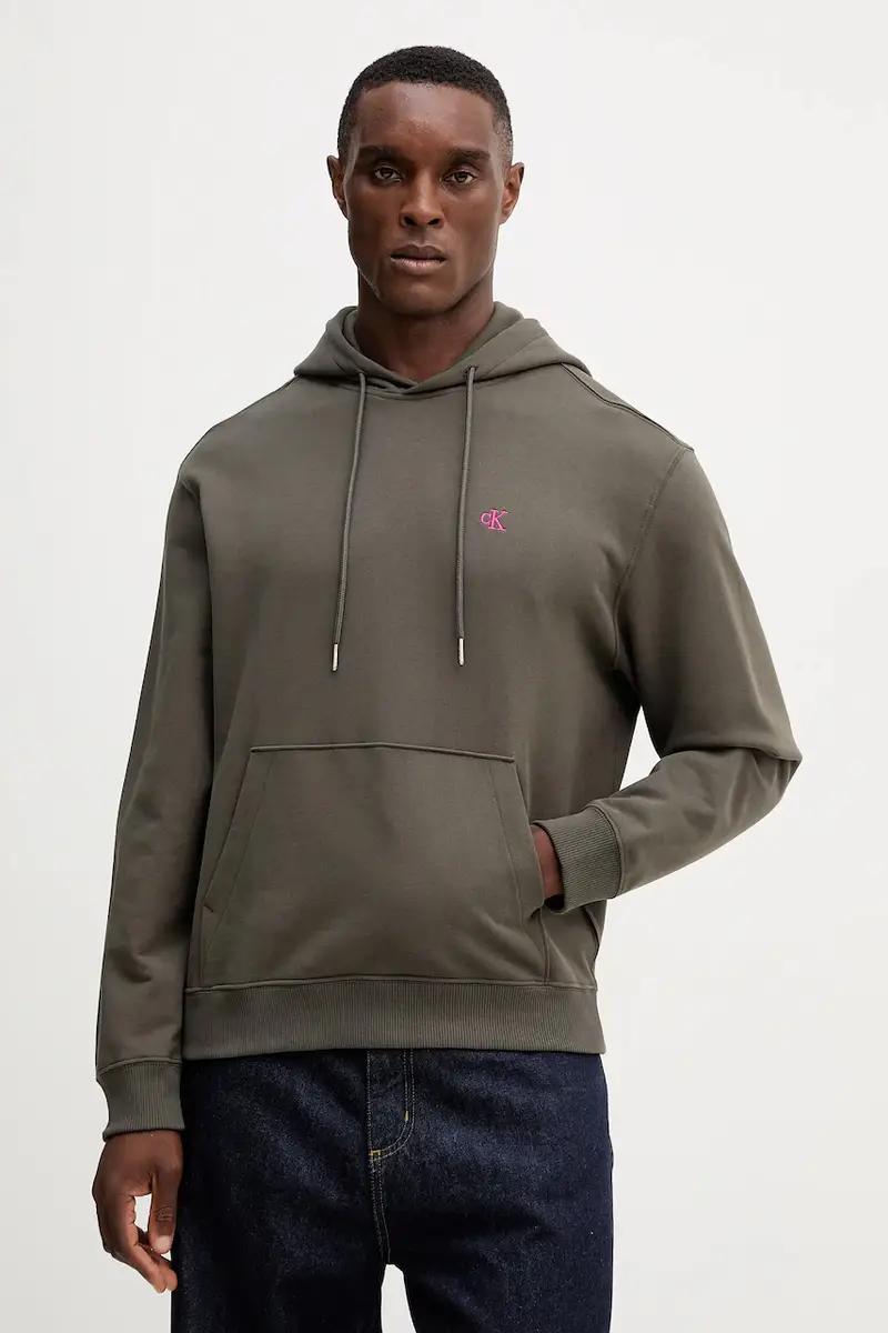 felpa in cotone uomo colore verde con cappuccio LV04RC297G