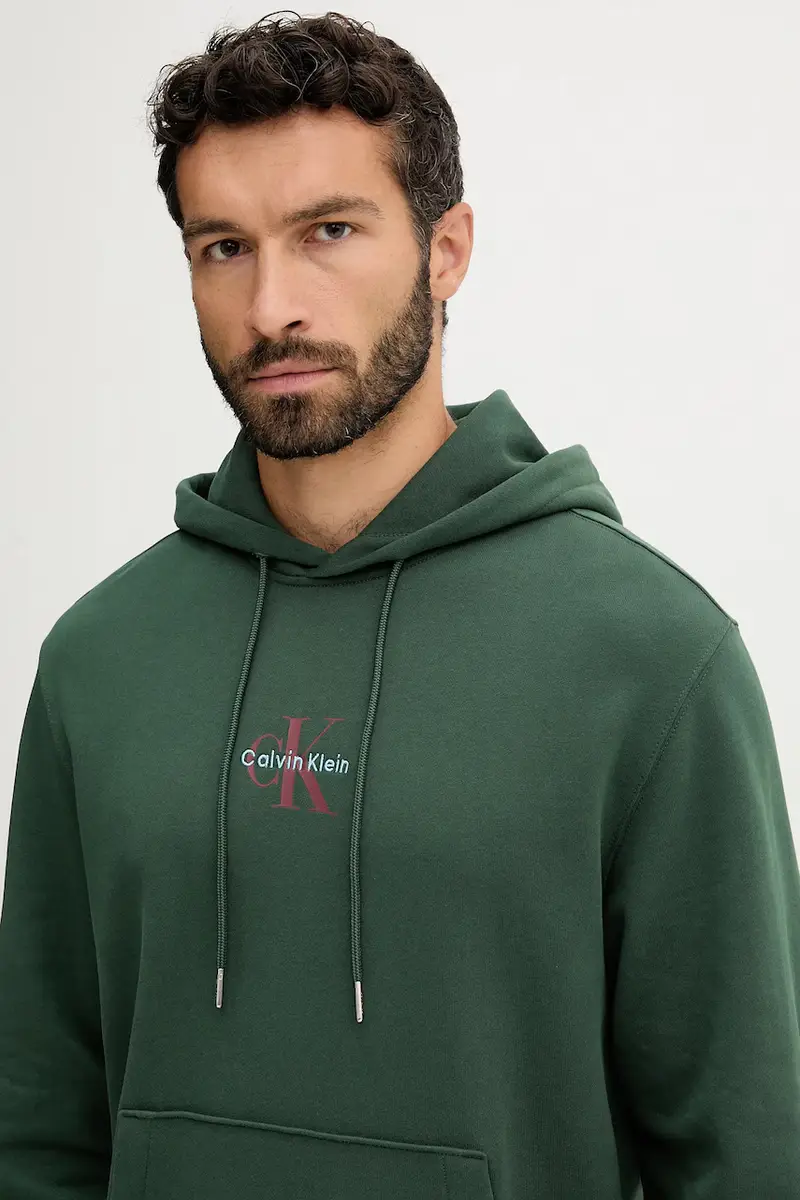 felpa in cotone uomo colore verde con cappuccio LV04RD243G miniatura 3