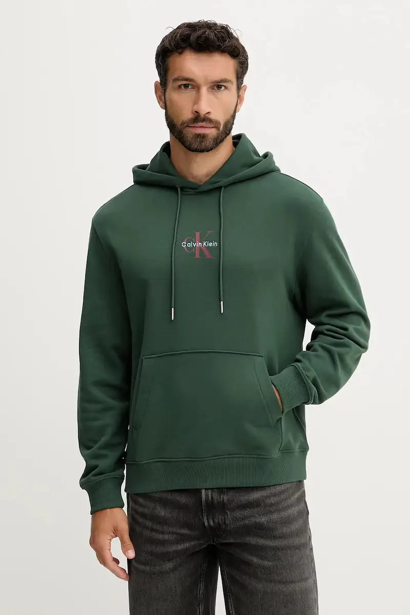 felpa in cotone uomo colore verde con cappuccio LV04RD243G