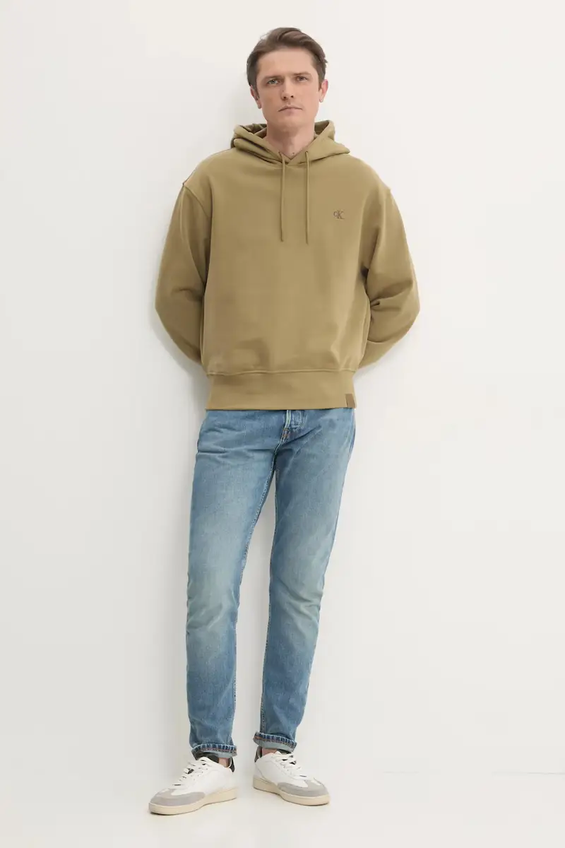 felpa in cotone uomo con cappuccio J30J326748 Verde miniatura 2