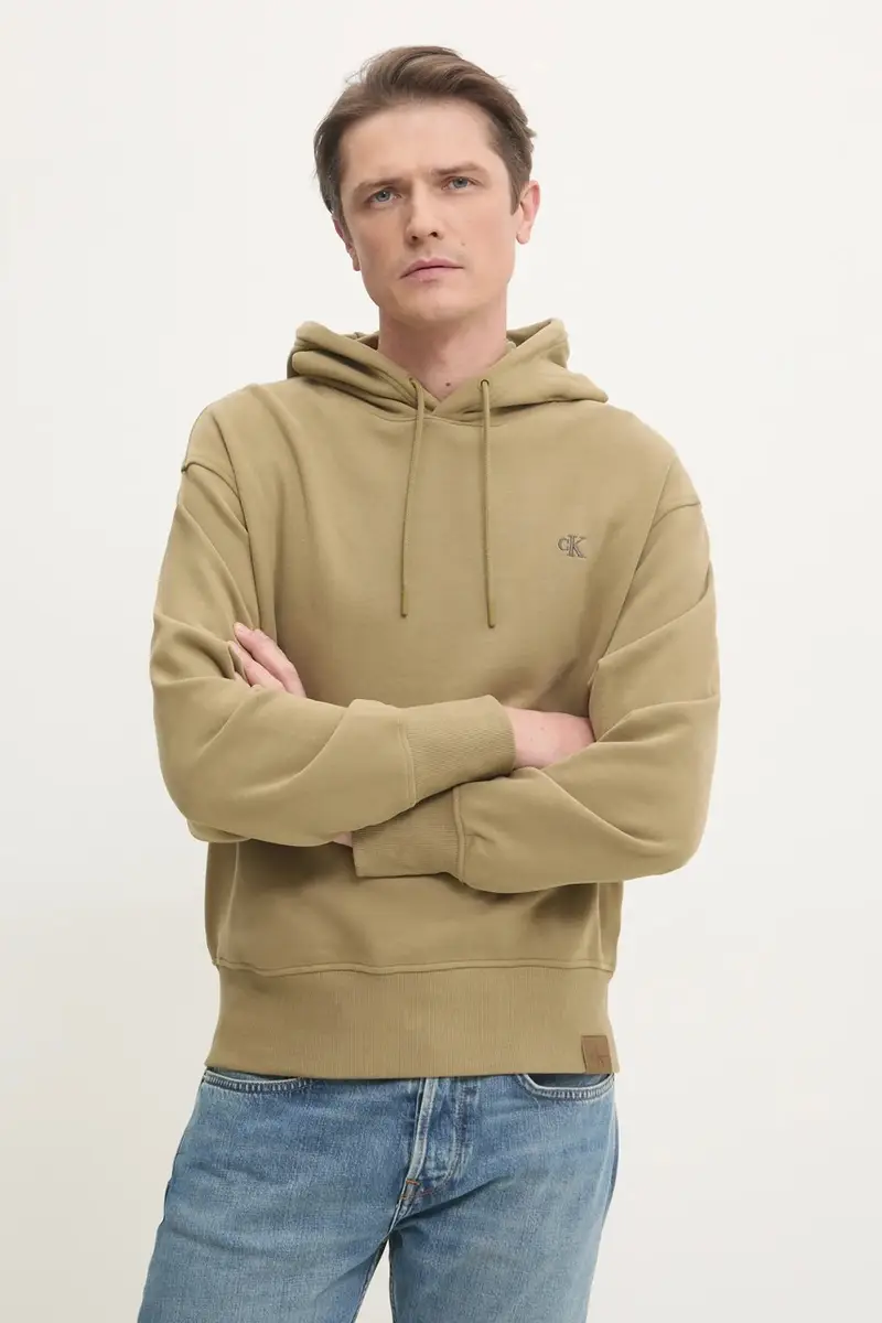 felpa in cotone uomo con cappuccio J30J326748 Verde miniatura 4