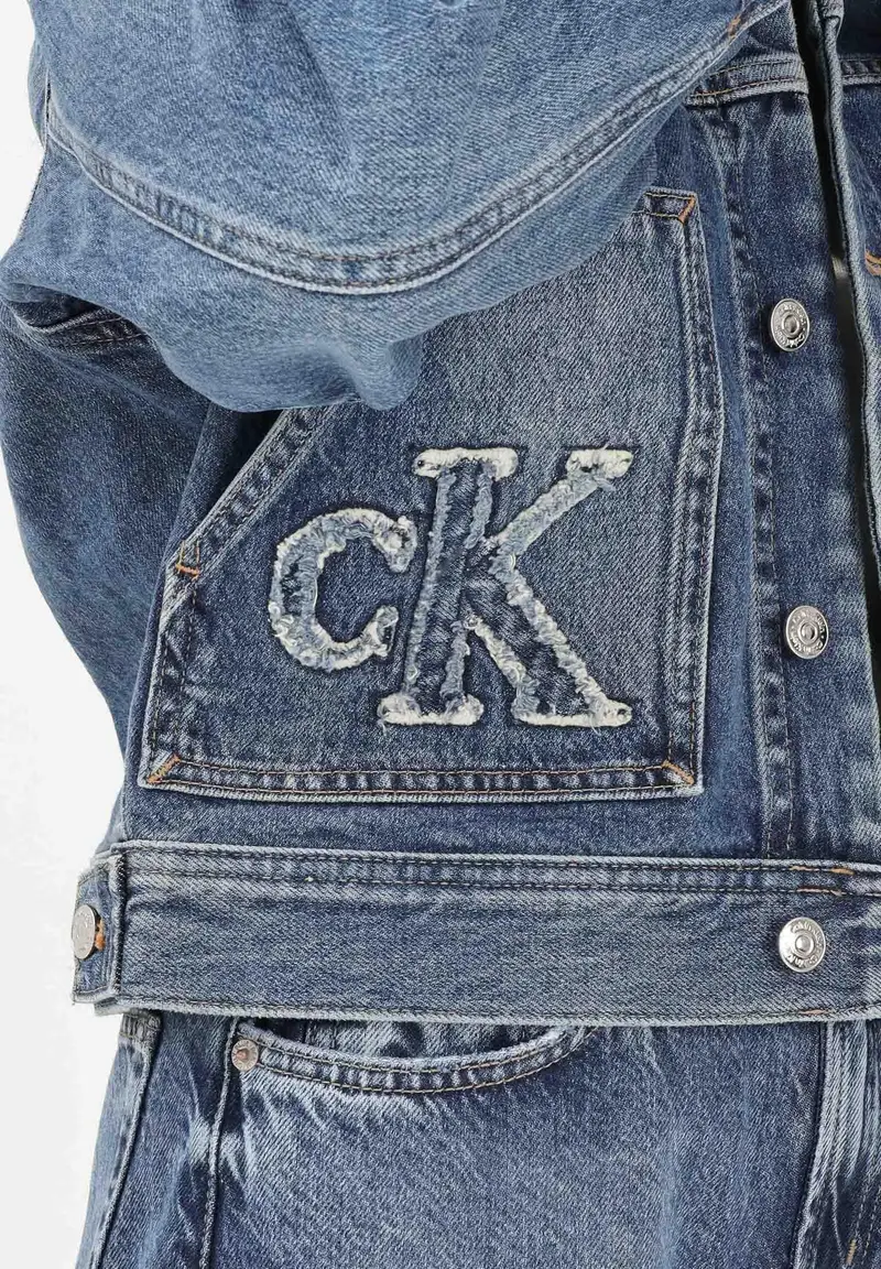Giubbotto in denim medio da donna con logo miniatura 3