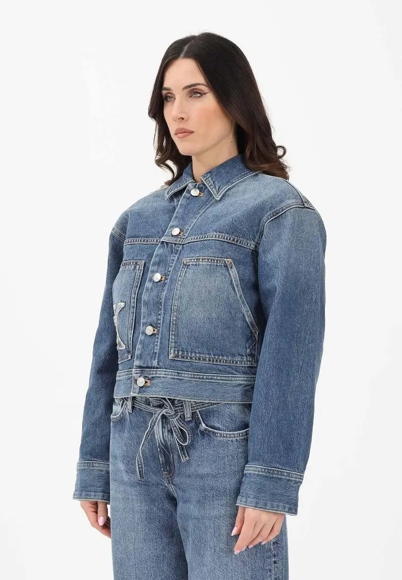 Giubbotto in denim medio da donna con logo