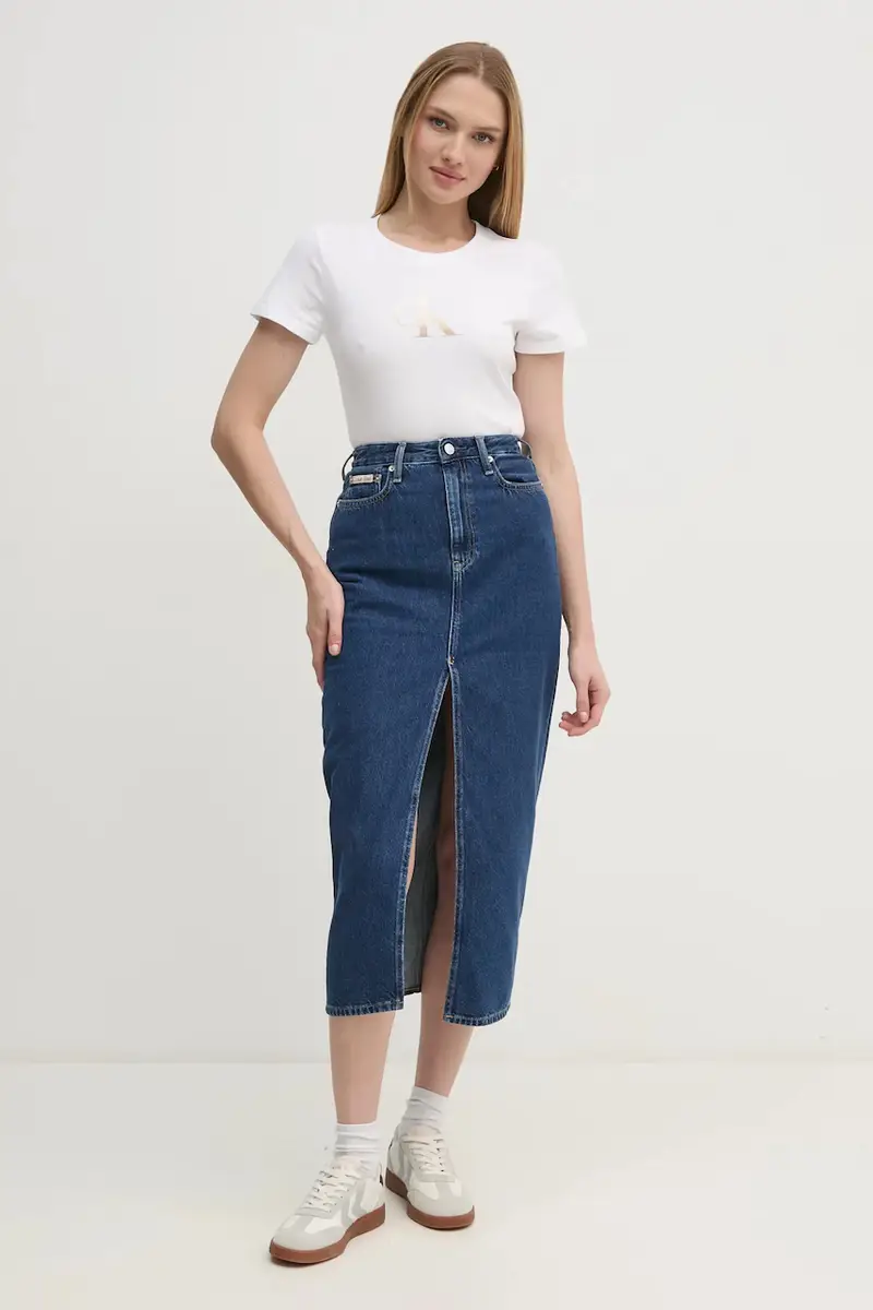 gonna di jeans colore blu navy J20J224531 miniatura 2