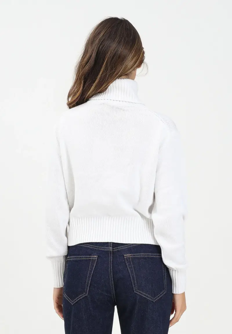 Maglioncino a collo alto bianco da donna con logo miniatura 3