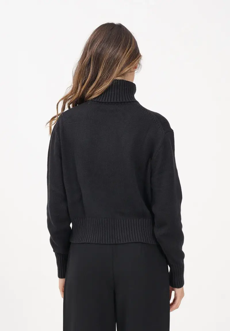 Maglioncino a collo alto nero da donna con logo miniatura 3