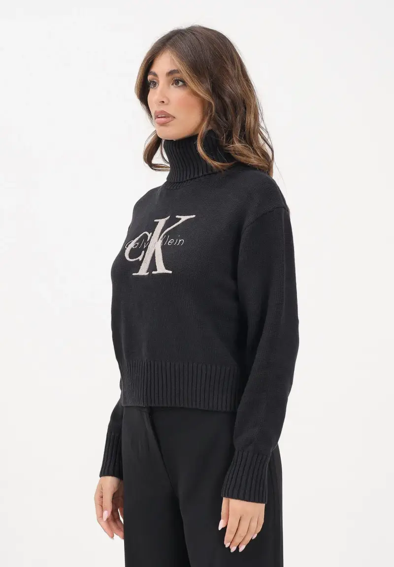Maglioncino a collo alto nero da donna con logo