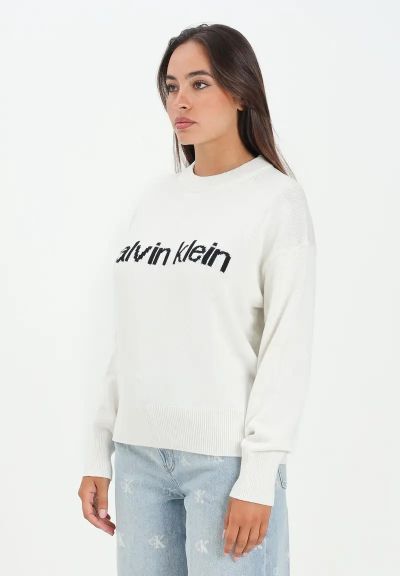 Maglioncino girocollo bianco da donna con logo