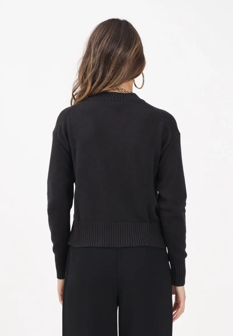 Maglioncino girocollo nero da donna con logo miniatura 3