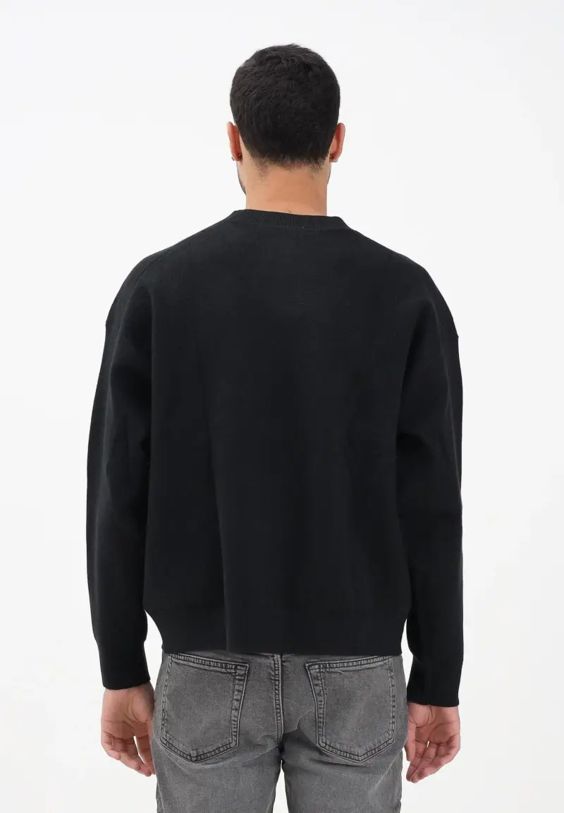 Maglioncino girocollo nero da uomo con logo miniatura 3