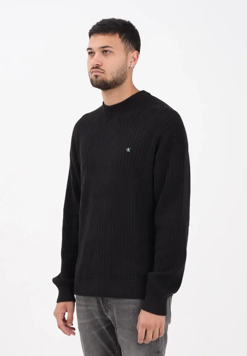 Maglioncino girocollo nero da uomo con logo