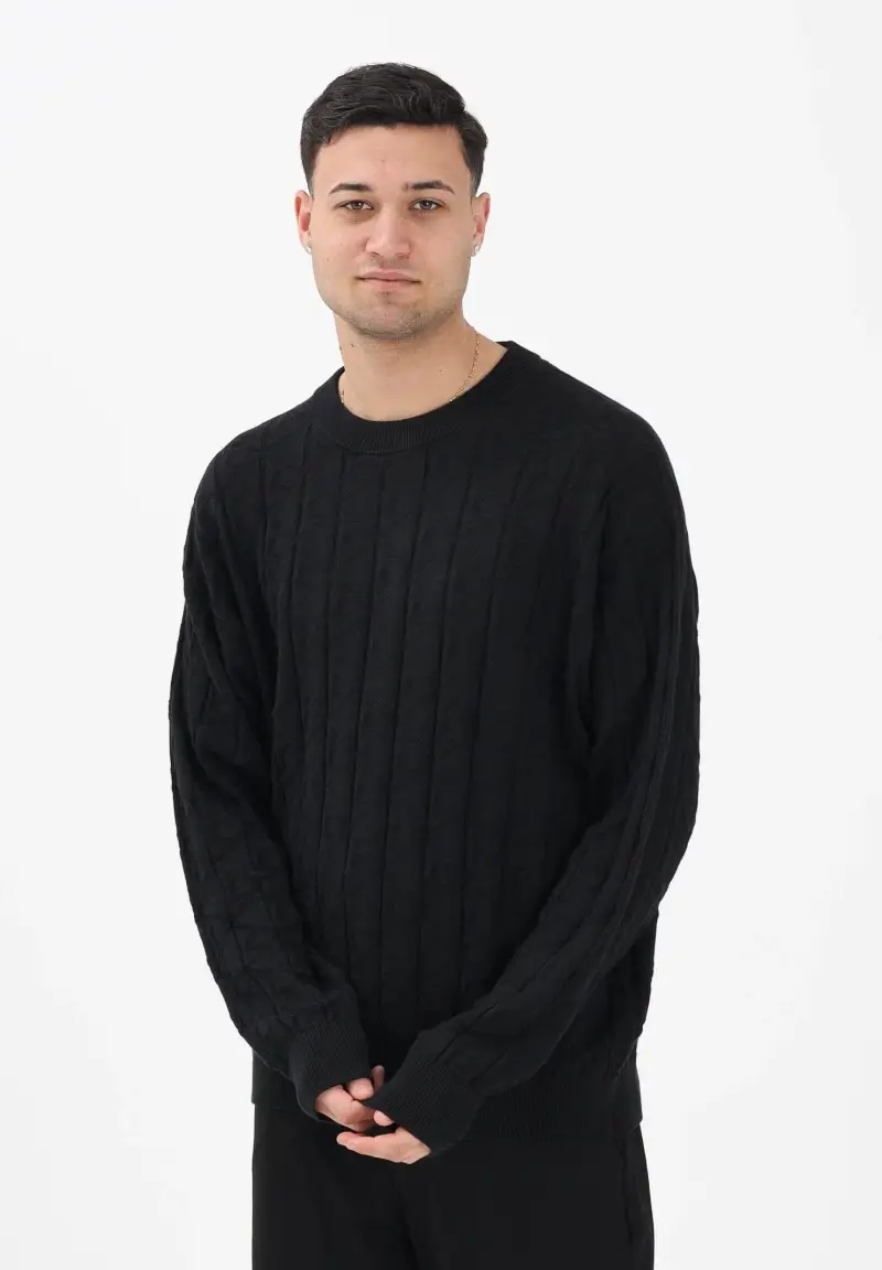 Maglioncino girocollo nero da uomo con logo miniatura 2