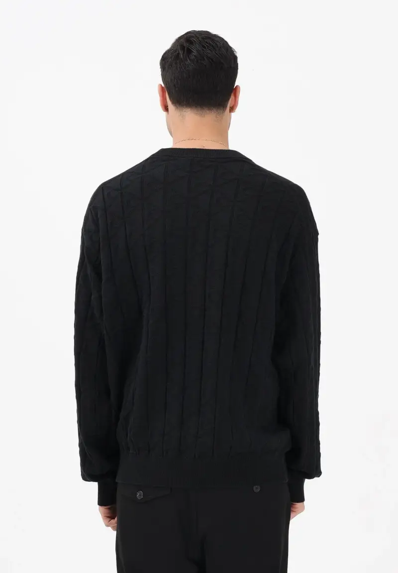 Maglioncino girocollo nero da uomo con logo miniatura 3