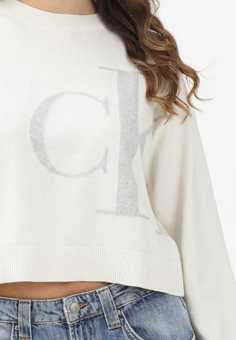 Maglioncino girocollo panna da donna con monogramma CK miniatura 3