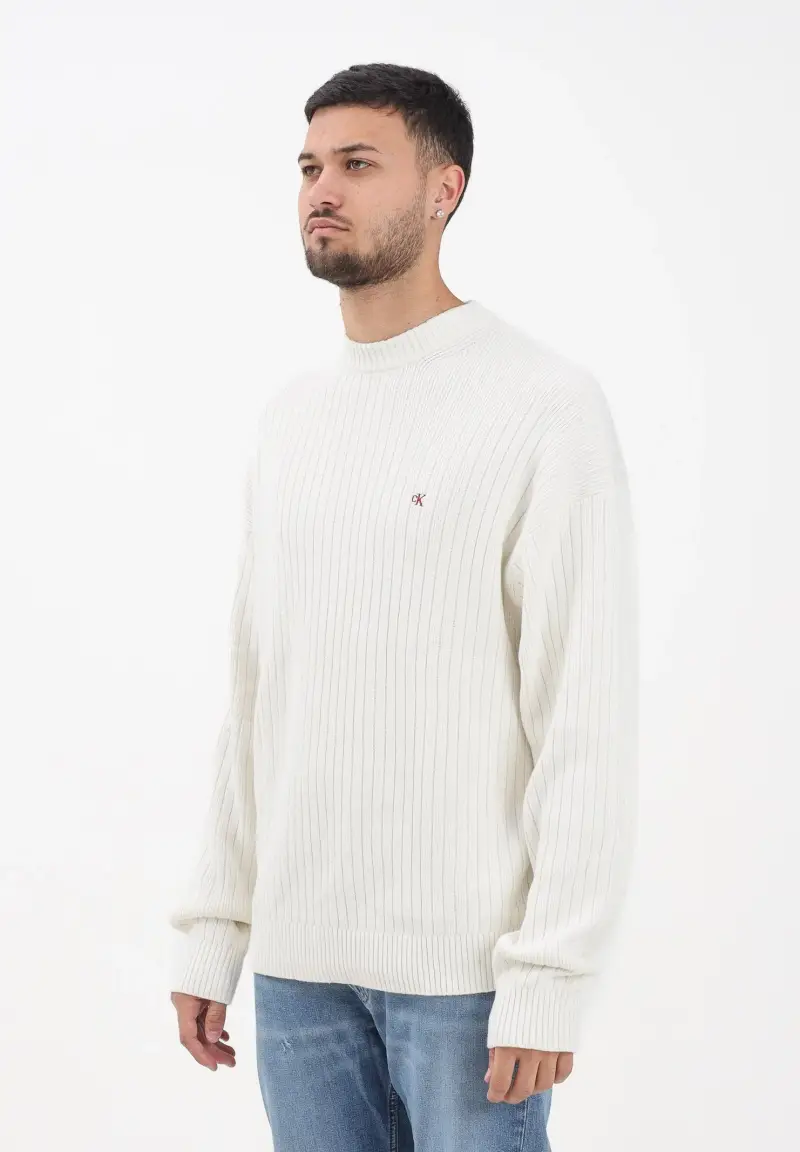 Maglioncino girocollo panna da uomo con logo