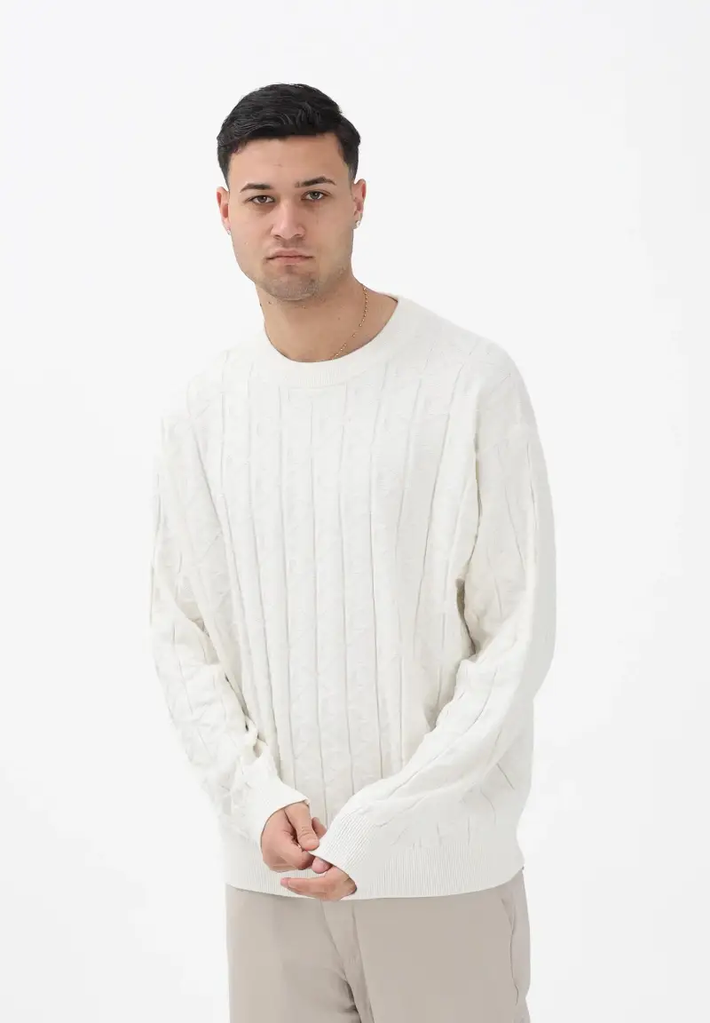 Maglioncino girocollo panna da uomo con logo miniatura 2