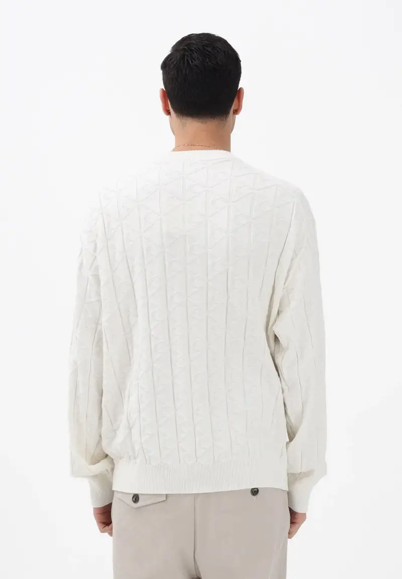 Maglioncino girocollo panna da uomo con logo miniatura 3