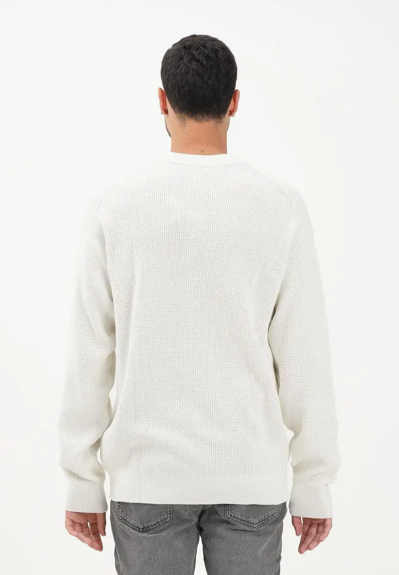 Maglioncino girocollo panna da uomo con patch logo miniatura 3