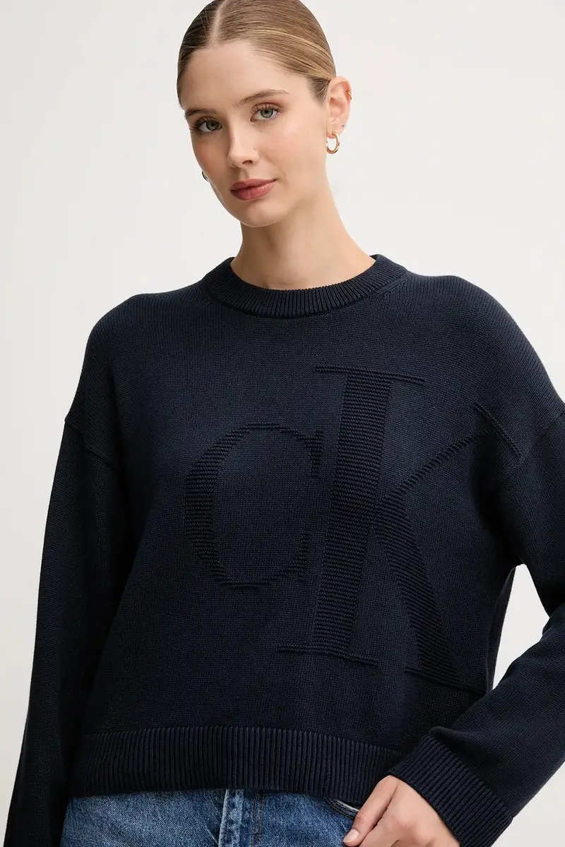 maglione in cotone donna colore blu navy LV047D304G miniatura 4