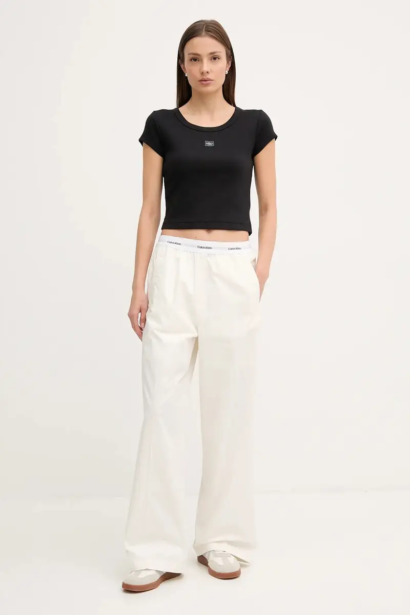 pantaloni in cotone donna colore beige LV044C403G miniatura 2