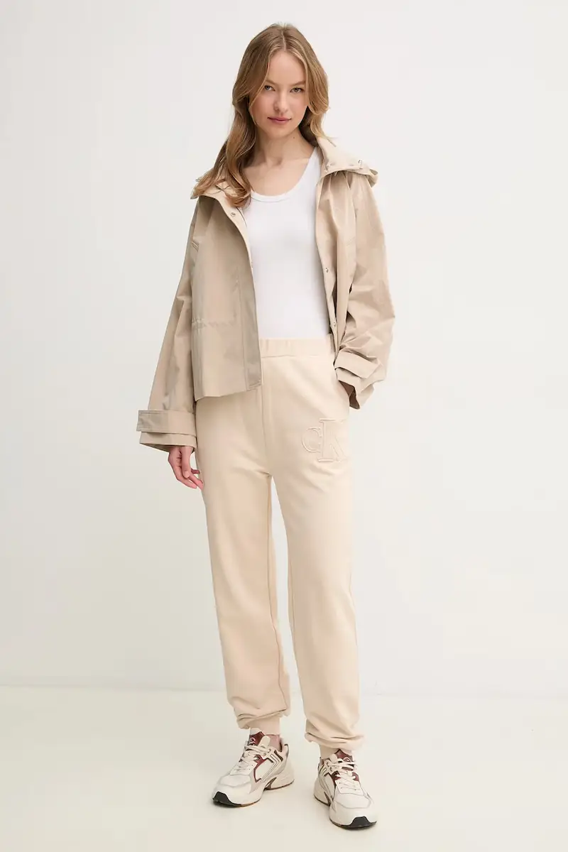 pantaloni tuta di cotone donna colore beige con applicazione J20J225355 miniatura 2