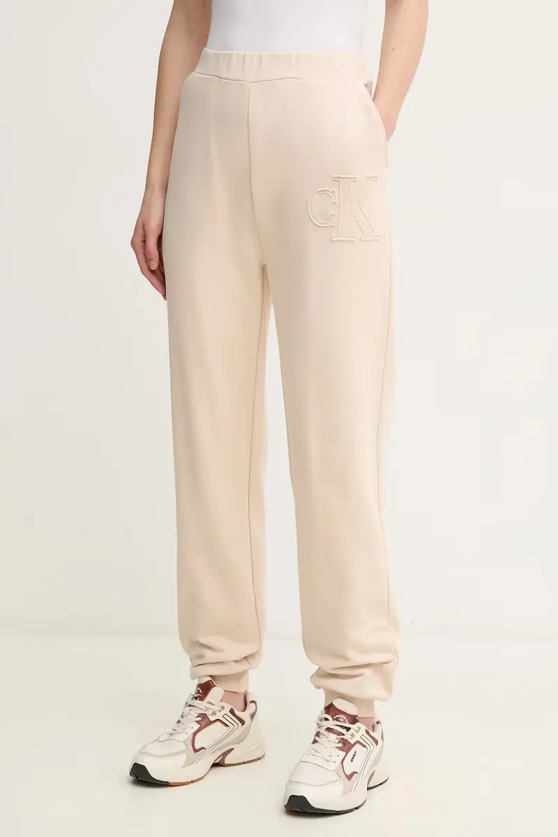 pantaloni tuta di cotone donna colore beige con applicazione J20J225355