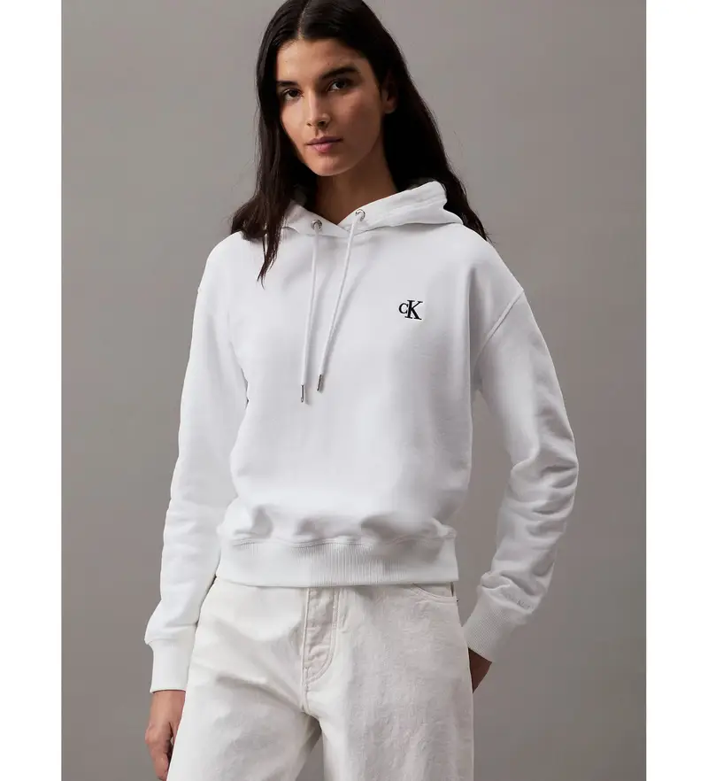 per donna J20J213178 Felpa ricamo bianca (XS), Bianco, Casual, Cotone, Poliestere, Manica lunga Pelle