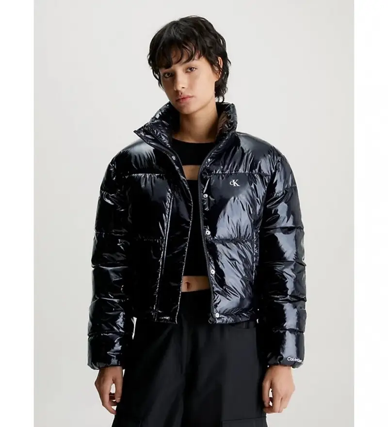 per donna J20J222710 Piumino corto nero super luminoso (XL), Casual, Nylon riciclato