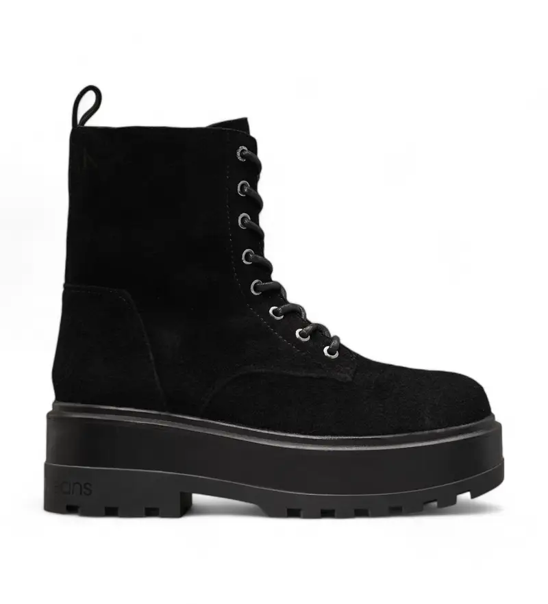 per donna. YW0YW01554 Stivaletti in pelle nera stile militare (36), Nero, 1 a 3 cm, Stringhe, Casual