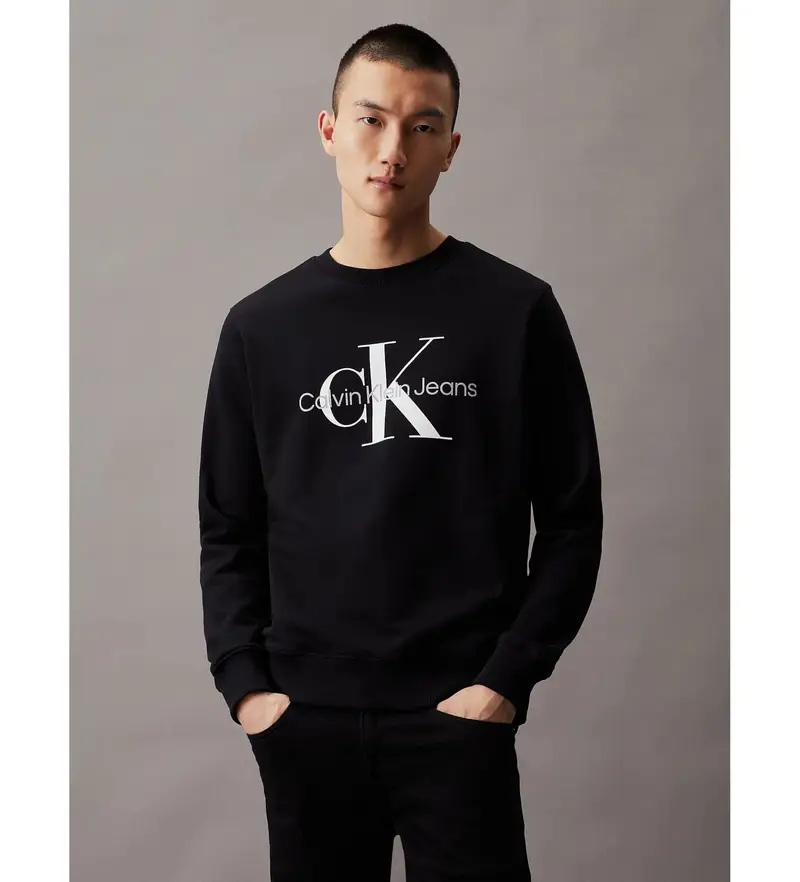 per uomo J30J320933 Felpa nera con monogramma Core (S), Nero, Casual, Cotone, Manica lunga, Cotone biologico, Sostenibil