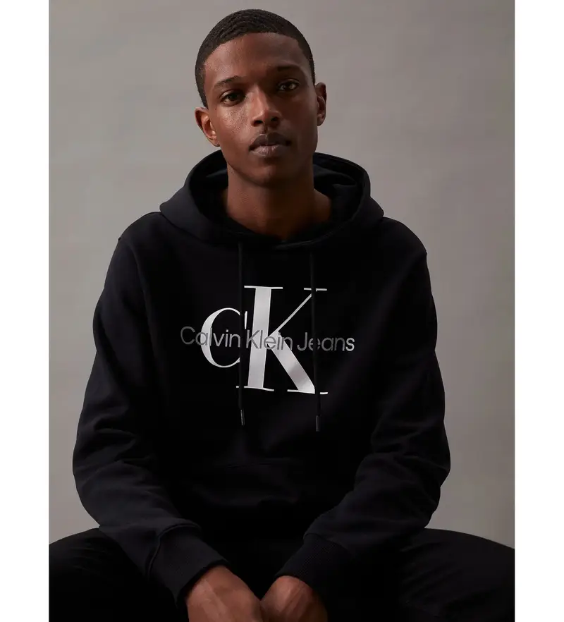 per uomo J30J320934 Felpa con cappuccio monogramma nera (S), Nero, Casual, Cotone, Manica lunga