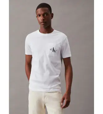 per uomo J30J320936 T-shirt monogramma bianca con taschino (S), Bianco, Casual, Cotone, Manica corta