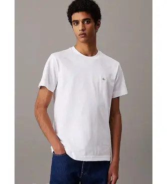 per uomo J30J327100 T-shirt regolare con etichetta tessuta bianca (S), Bianco, Casual, Manica corta, Cotone biologico