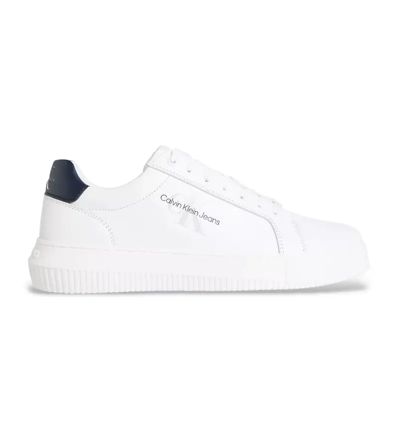 per uomo YM0YM00681 Sneaker in pelle monocromatica bianca con suola spessa e preformata (46), Bianco, Basso, Stringhe, C